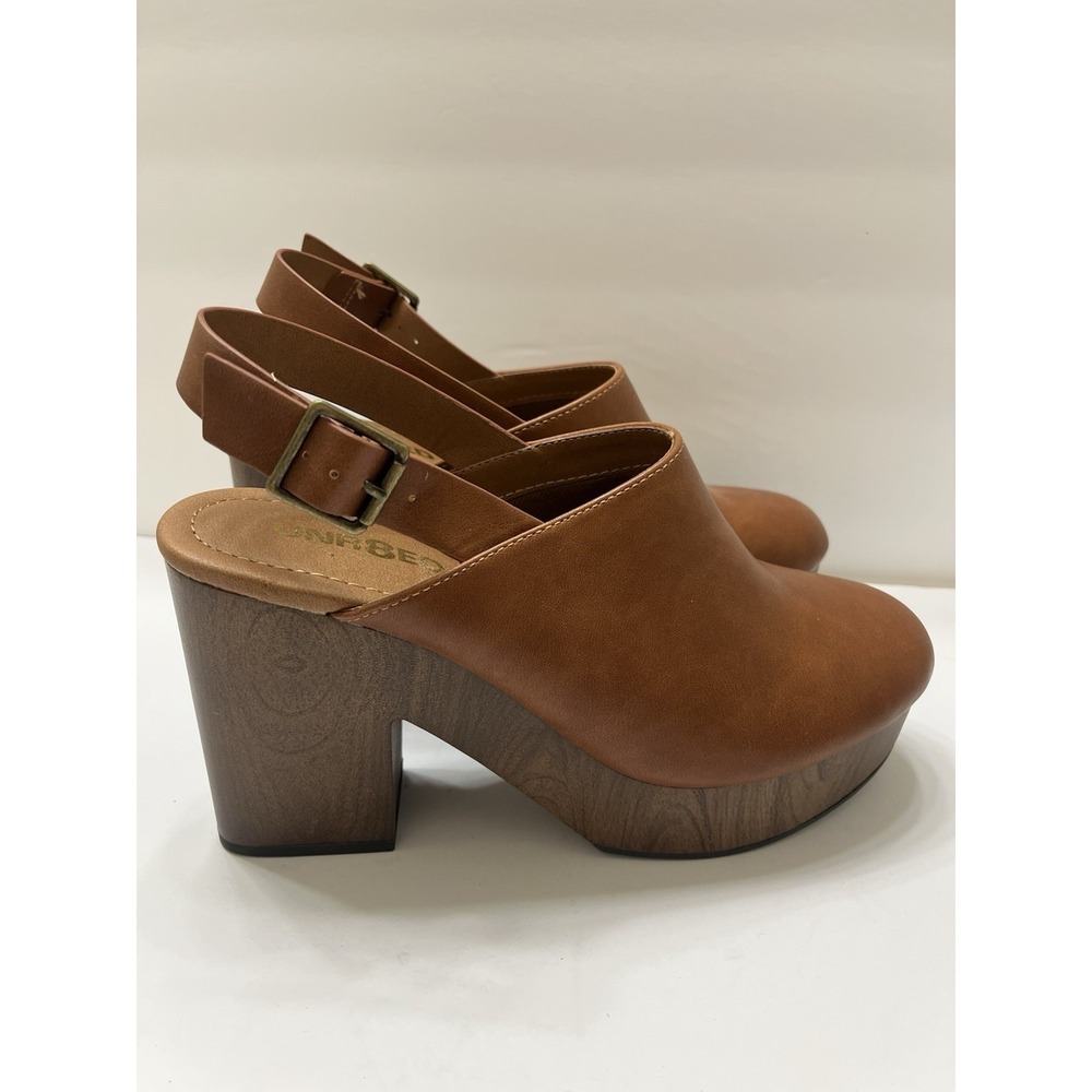 Unr8ed Brand Platform Clogs Charlton Brown Backstrap Buckle Wood Platform 9.5